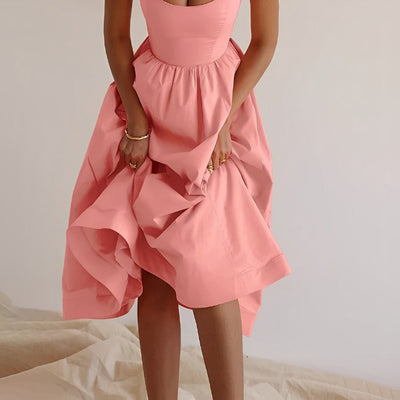 Fabiana - Damen Spaghetti-Träger Puffkleid Volants Verstellbare Träger