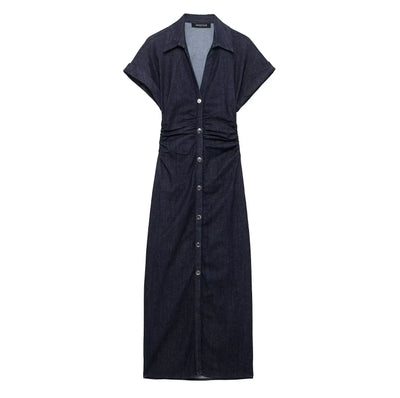 Damen-Midikleid aus Denim mit Knopfleiste und Taillengürtel – lässig-schickes Sommerkleid