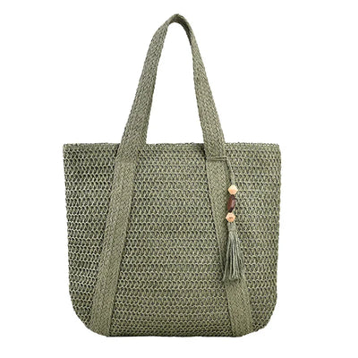 Boho Strandtasche Damen – Handgewebter Shopper mit Quaste & Reißverschluss