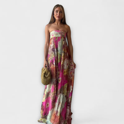 Elegantes Retro Strapless Faltenmaxikleid