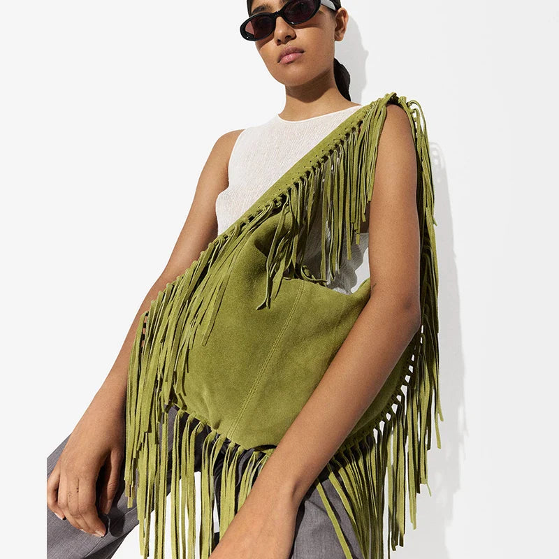 Strohtasche Strand Shopper – Große Vegane Leder Tasche mit Quasten