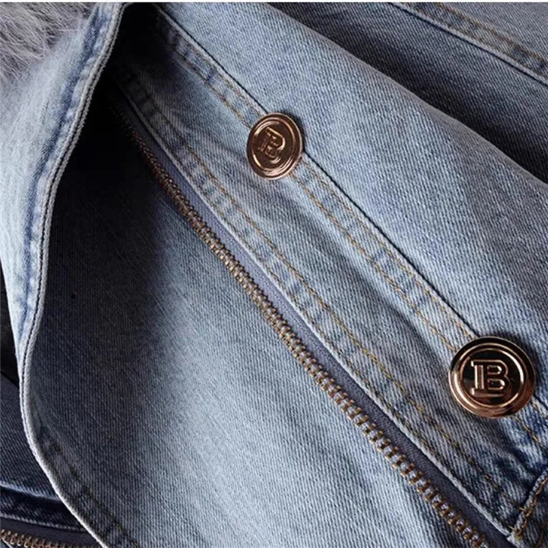 Finja | Kunstpelzkragen Denim Jacke