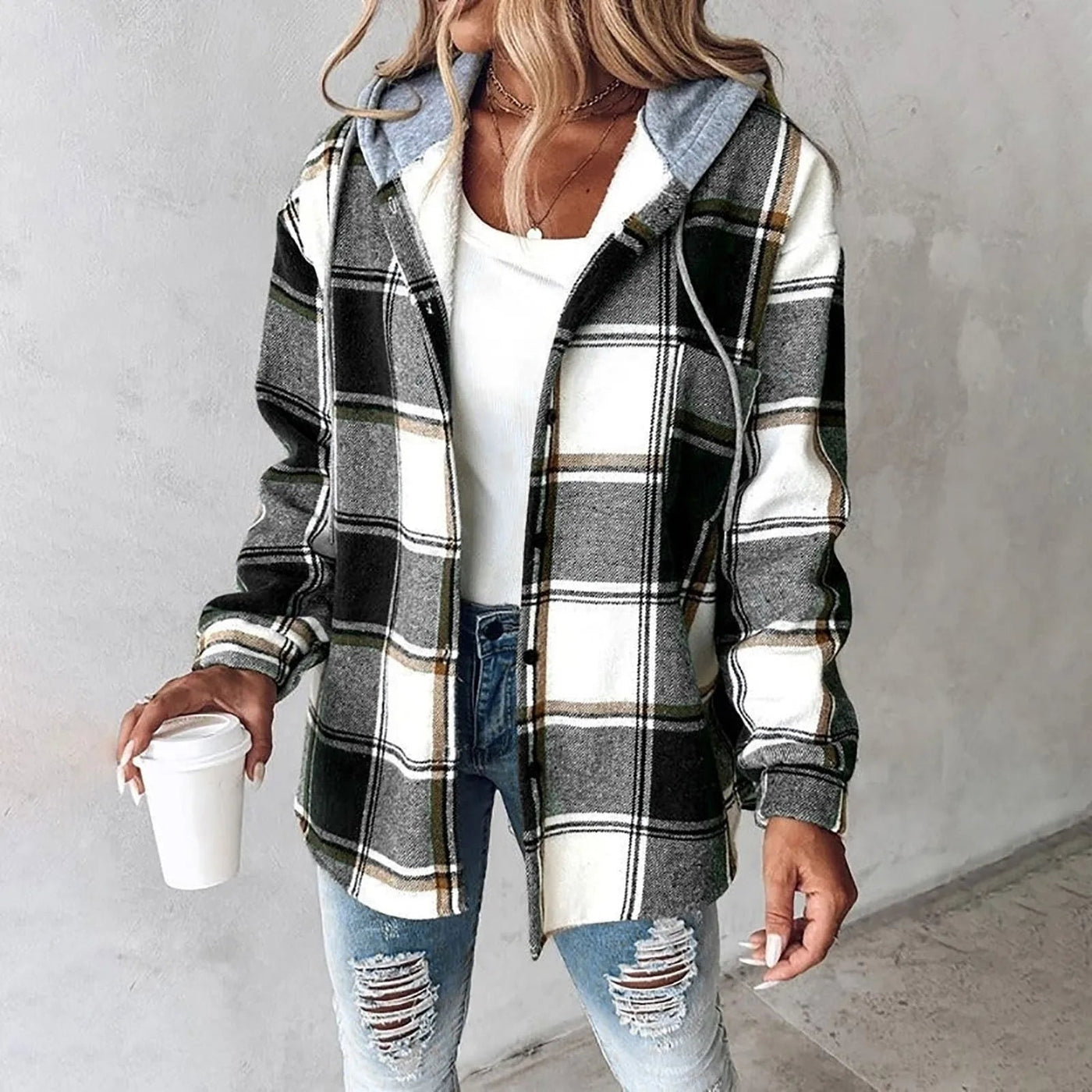 Jemima™ | Damen Knopf-Plaid-Jacke