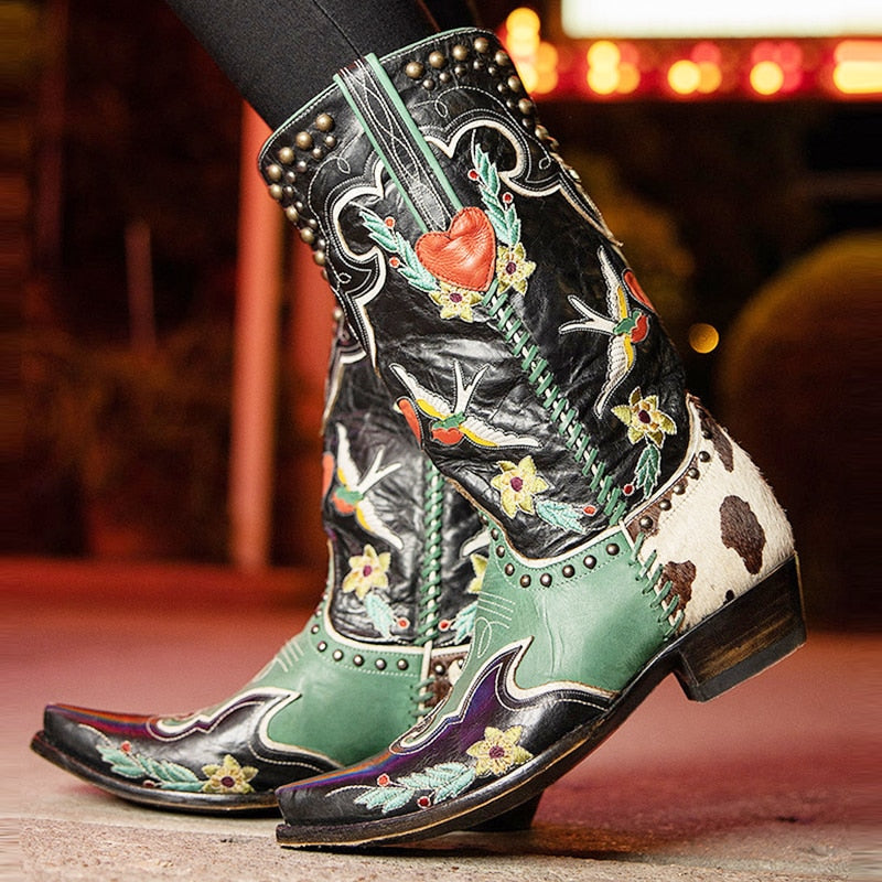 Schlupf Bestickt Cowboystiefel