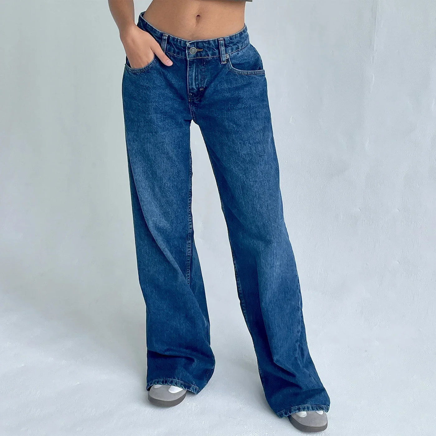 Damen-Weitbein-Jeans im hellen Vintage-Look