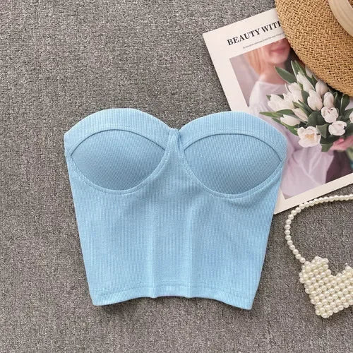 Bustier-Top mit Rippstruktur und geformten Cups für Damen