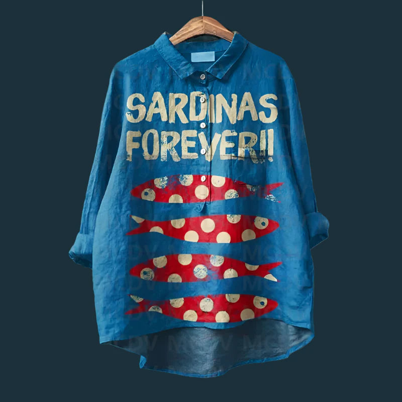 Saioa – Bequemes Vintage Hemd Mit Fisch Drucken