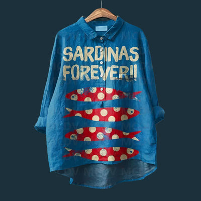 Saioa – Bequemes Vintage Hemd Mit Fisch Drucken