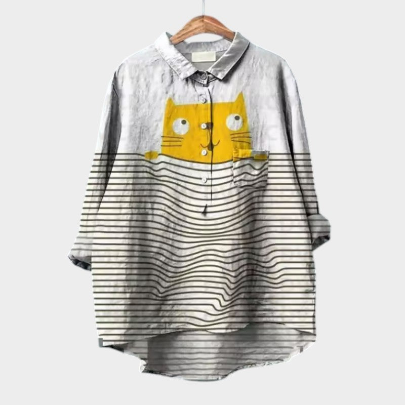 VIVIANA | Oversized-Bluse mit Aquarellkatzen und fröhlichem Komfort für jeden Moment