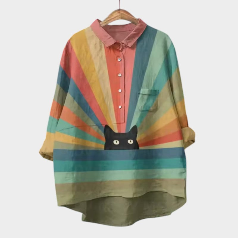 VIVIANA | Oversized-Bluse mit Aquarellkatzen und fröhlichem Komfort für jeden Moment