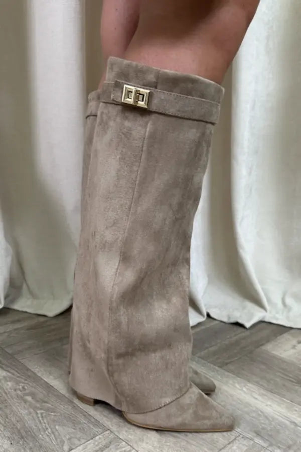 Modische Wildleder-Stiefel für Damen – Beige & stylisch