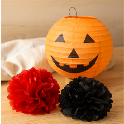 ShadowGlow Halloween Papierlaternen Set – 13 Stück Kürbis & Blumenball Deko