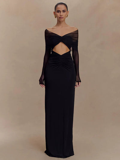 Schulterfreies Maxikleid mit Cut-Out und langen Ärmeln für Damen