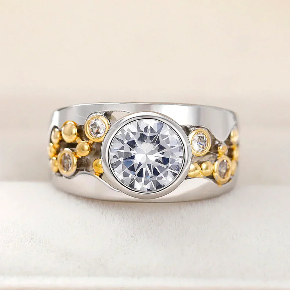 Vintage Ring mit Gold & Silber und Zirkoniasteinchen