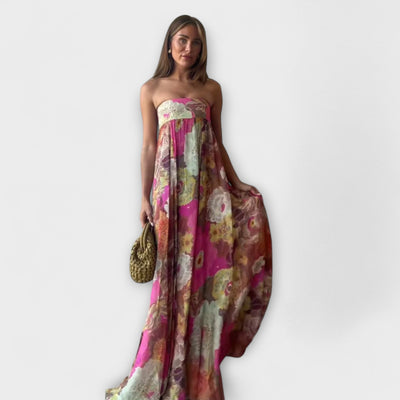 Elegantes Retro Strapless Faltenmaxikleid