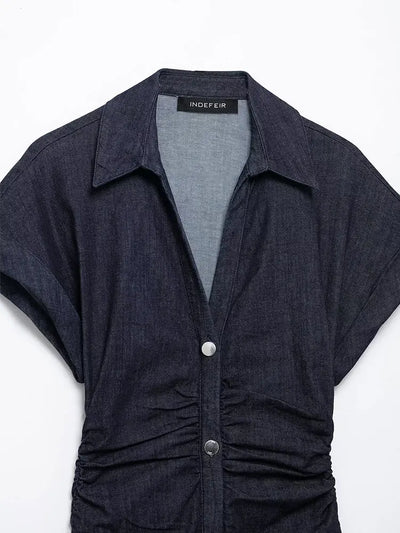 Damen-Midikleid aus Denim mit Knopfleiste und Taillengürtel – lässig-schickes Sommerkleid