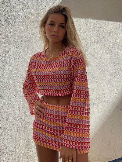 Elisa | Zweiteiliges Häkel-Set mit Crop-Top & Minirock