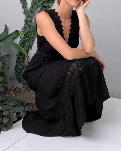 ALYSSA | Ärmelloses Midikleid mit V-Ausschnitt und zarten Spitzen-Details