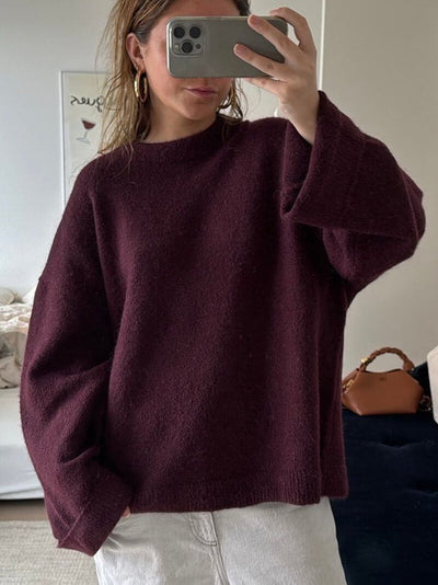 Damen Pullover Bordeaux – Warmer Strickpullover mit Rundhals