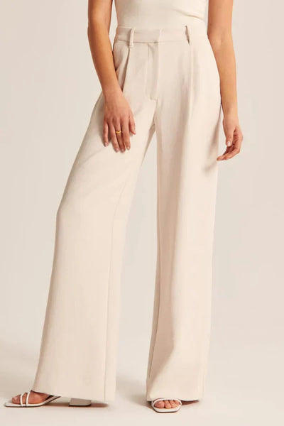 Beige Wide Leg Tailored Pants