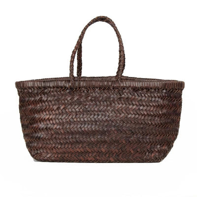 Elna | Große handgeflochtene Tragetasche aus veganem Leder – Rustikaler Shopper
