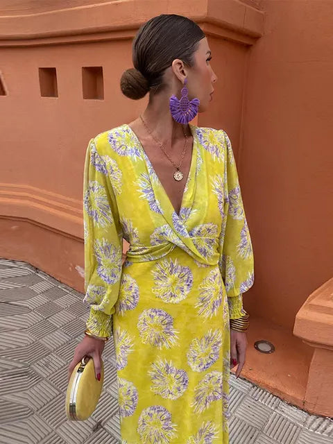 Vela - Damen-Midikleid mit gedrehter Druckmuster