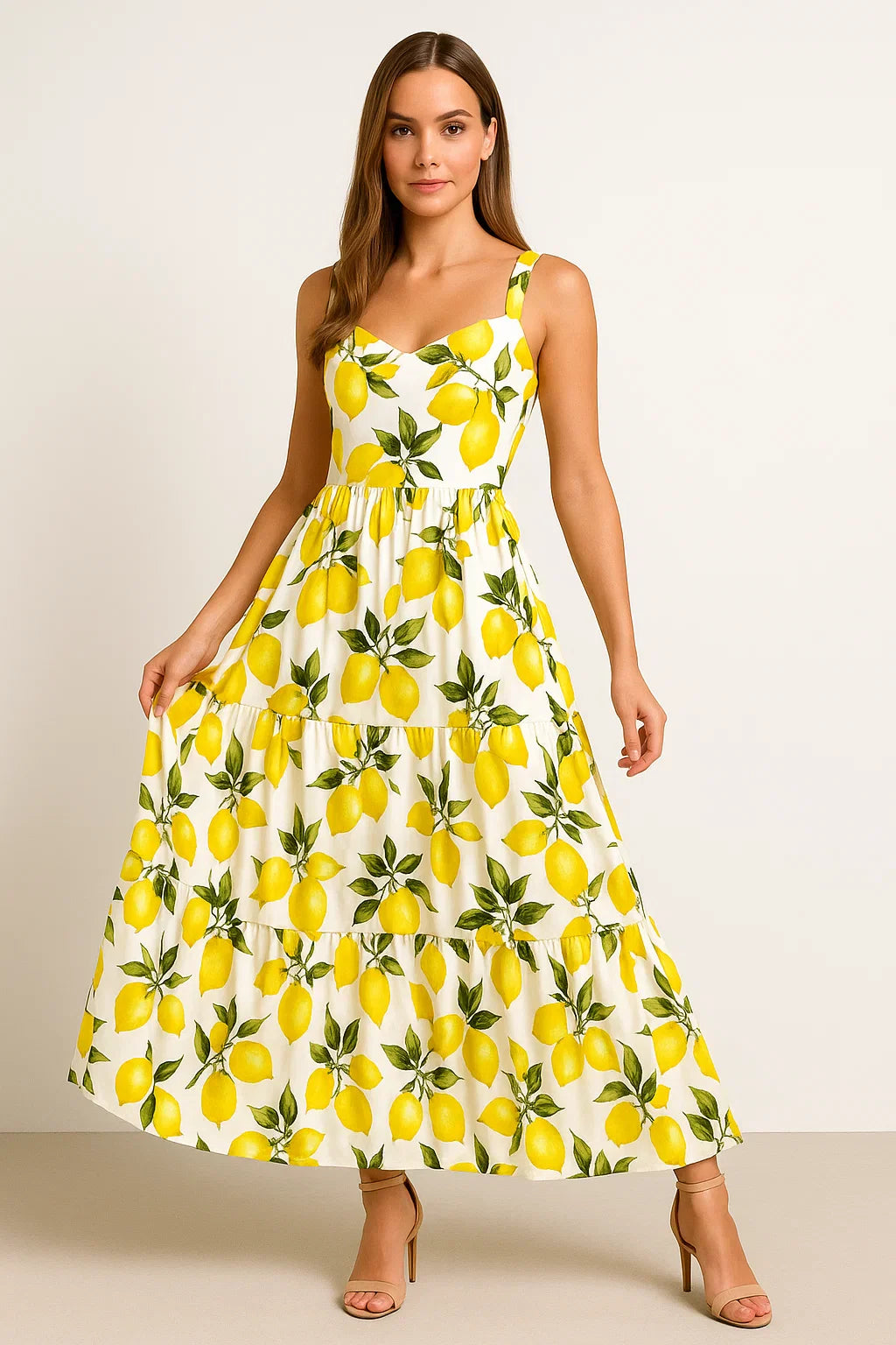 Zitronenmuster Maxikleid