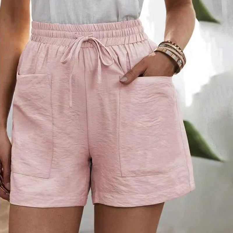 Damen Leinen-Shorts mit hoher Taille und Kordelzug – luftig für den Sommer