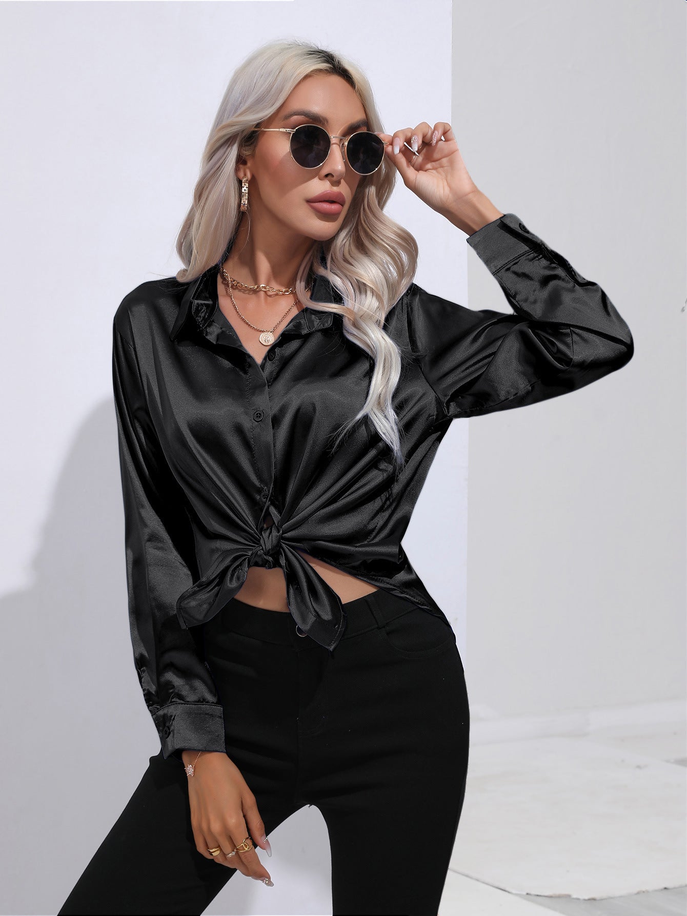 Damen Satinbluse Elegant Klassisch Büro & Festliche Anlässe