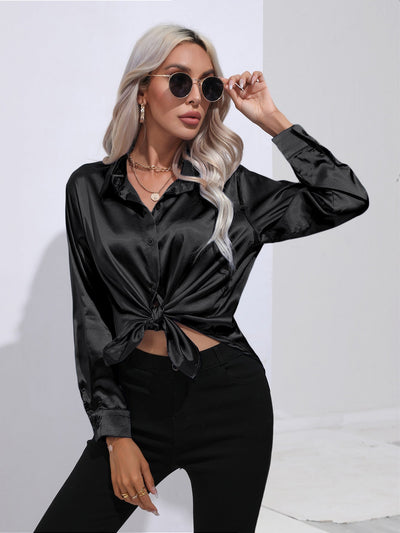 Damen Satinbluse Elegant Klassisch Büro & Festliche Anlässe