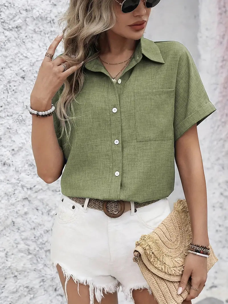 Avina - Elegantes Kurzarm Hemd Mit Tasche