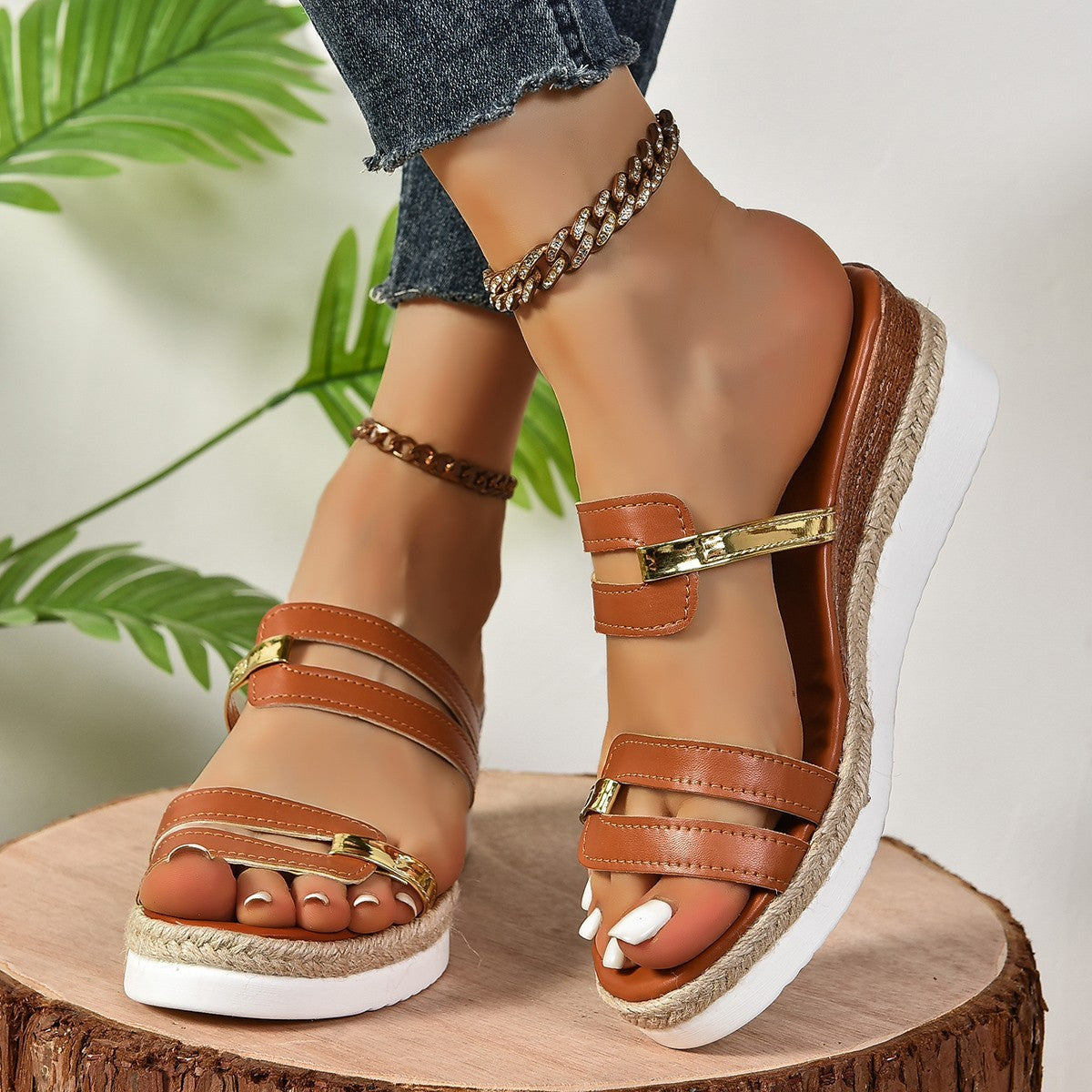 Lily – Farbblockierte Keil-Sandalen aus Hanf für Damen