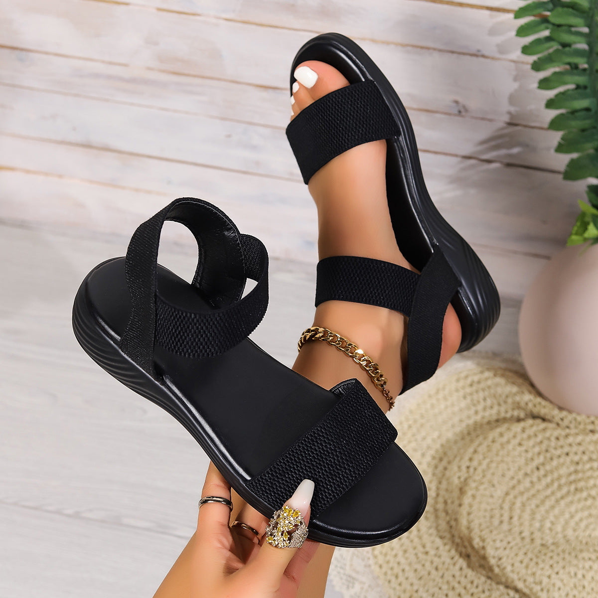 Katie – Modische Farbblock Elastische Sandalen für Damen