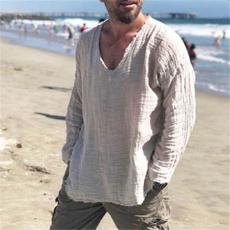 Christopher – Lässiges Shirt mit fransigem Rundhalsausschnitt in uni