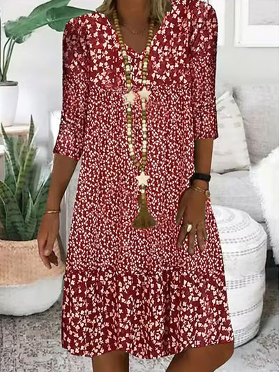 Damen Freizeit Prinzessinnenkleid mit Blumenmuster, Midikleid, Elegant, Ideal für Alltag und Urlaub