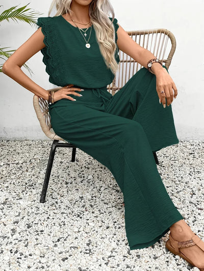 Ziva – Elegantes Spitzenoberteil Und Hose Mit Weitem Bein