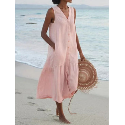 Ruth – Langes Kleid mit lockerem Taillenschnitt in einfarbig