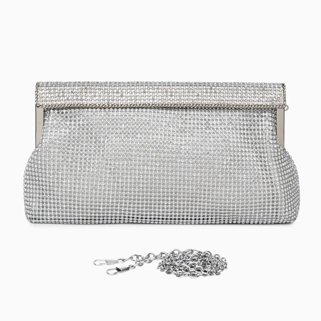 Aurielle | Goldene Clutch mit Kristallbesatz & Schnappverschluss – Elegante Abendtasche für Damen