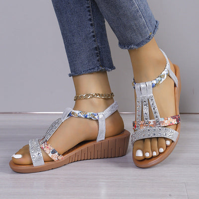 Georgina – Bequeme Wedges Sandalen mit Strass für den Sommer in Übergrößen