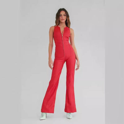Sue – Slim Fit Denim Jumpsuit mit herzförmigem Rückenausschnitt