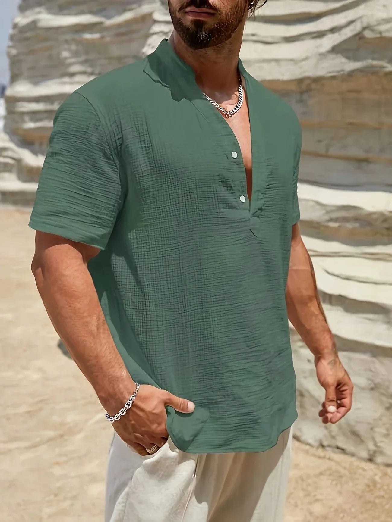 Sancho – Elegantes Sommer Hemd Mit Stehkragen