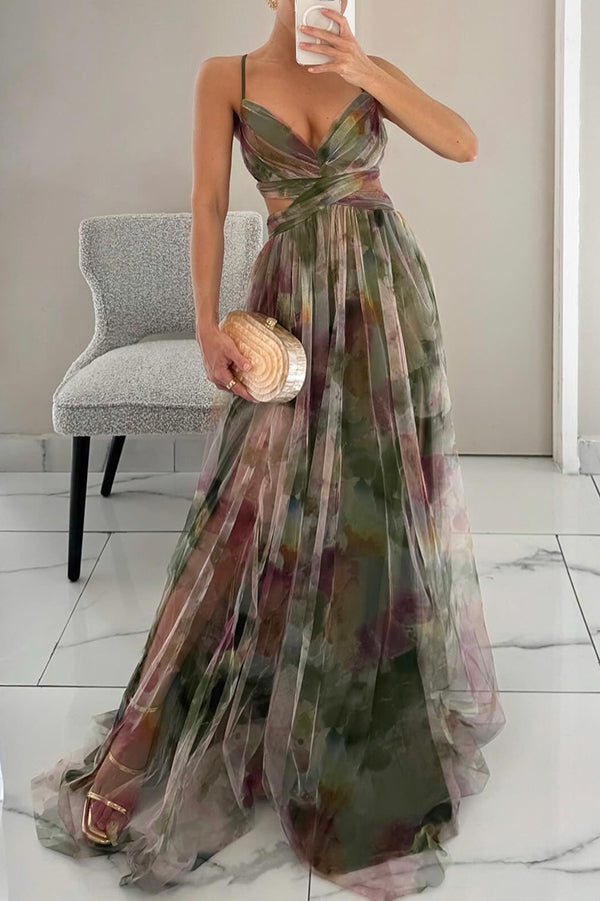 Eléna - Elegantes und Blumenmuster langes Kleid
