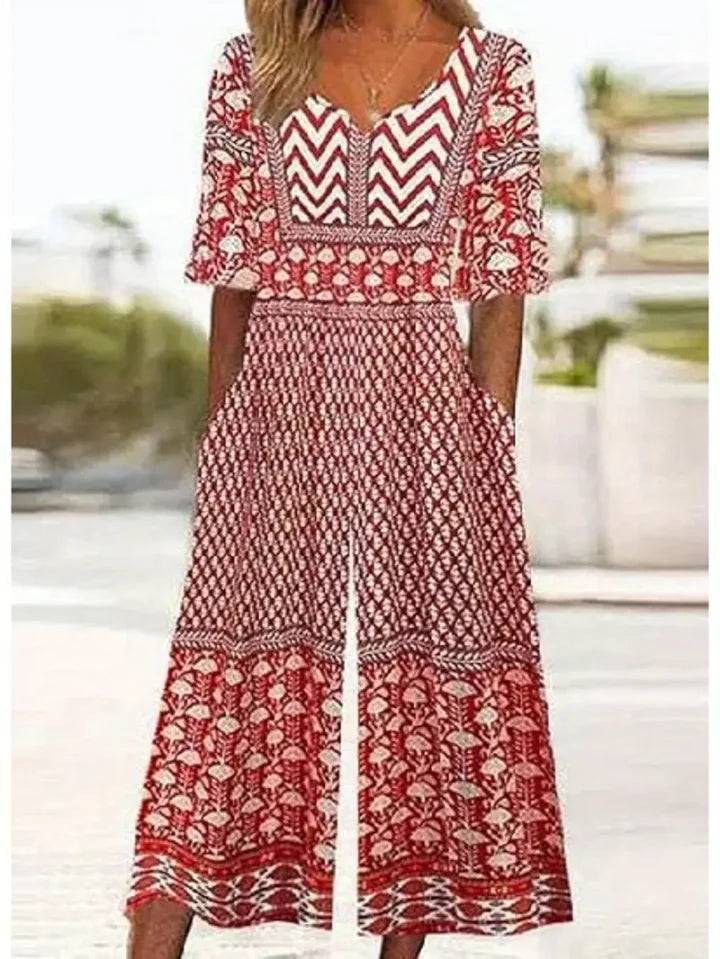 Nerina – Vintage Jumpsuit Im Boho Stil Mit Blumen Drucken