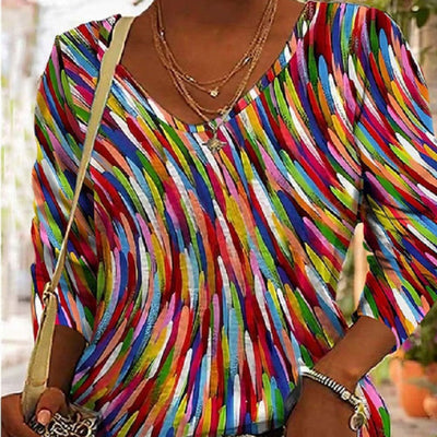 Damen Künstlerisches Retro Langarmshirt mit Abstraktem Muster – Bequemer Pullover für Freizeit & Alltag