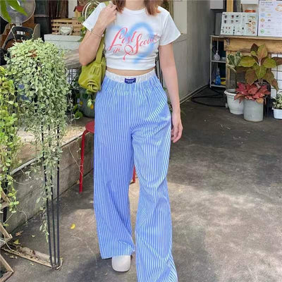 Nicole – Breite Bequeme Hose mit vertikalen Streifen und elastischem Bund