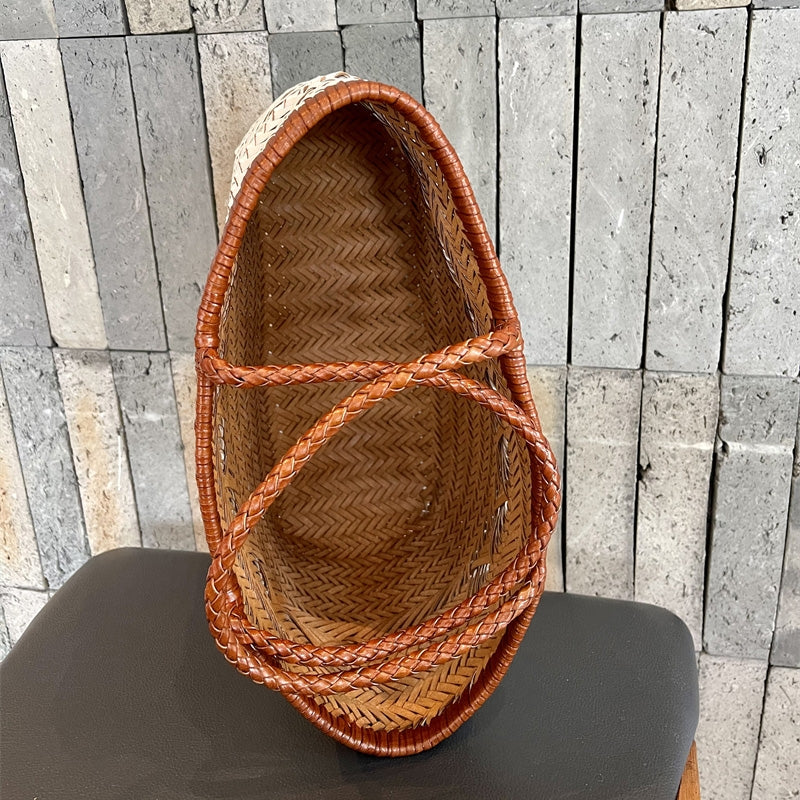 Elna | Große handgeflochtene Tragetasche aus veganem Leder – Rustikaler Shopper