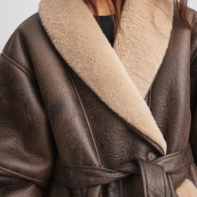 Damen Winterjacke mit Gürtel und Futter