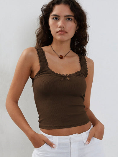 Lea | Romantisches Ripp-Tanktop mit Spitzenbesatz
