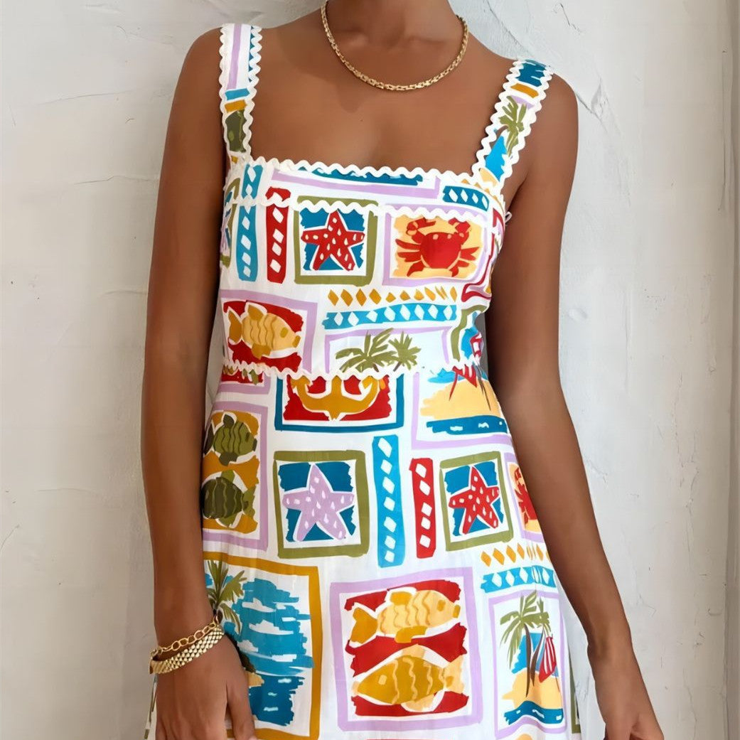 Janet – Mode Graffiti Träger Röhrenkleid