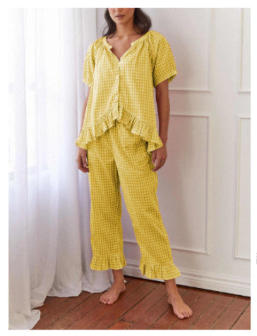 Jean – Bequemer und lässiger rüschierter Button-Top-Hosenanzug